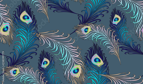Pattern of peacock feathers. Vector illustration. Suitable for fabric  wrapping paper and the like  