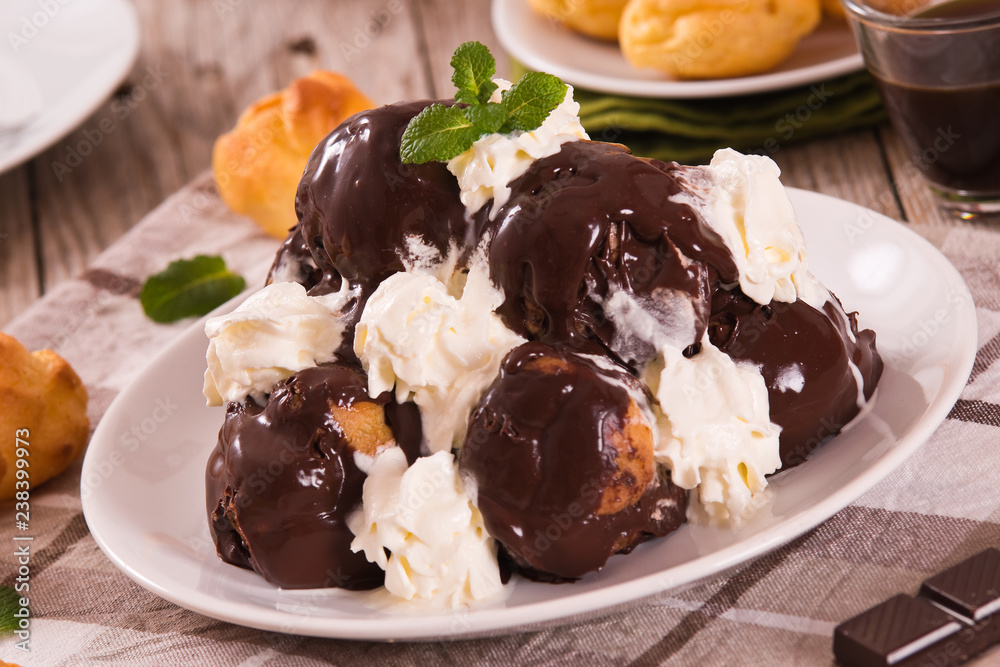 Chocolate profiteroles. Chocolate profiteroles.