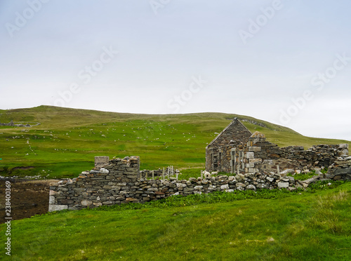Fotografi old drystone walls and ruins of an old croft