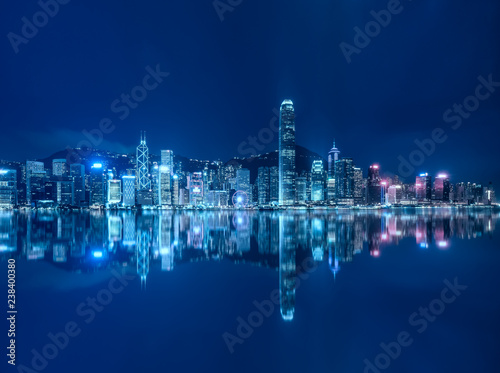 Blue city night view in Hong Kong