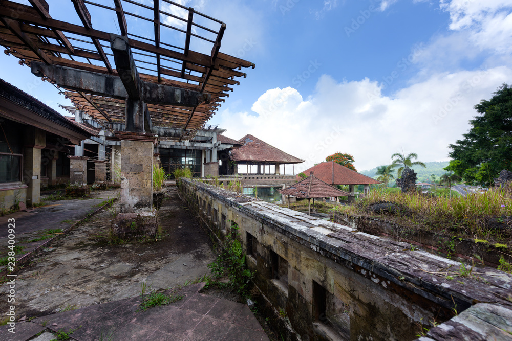 Bali, Indonesia - 22 Nov 2018: PI Bedugul Taman Rekreasi Hotel & Resort is an large abandoned structure in Bedugul, today a tourist attraction in Bali, Indonesia.