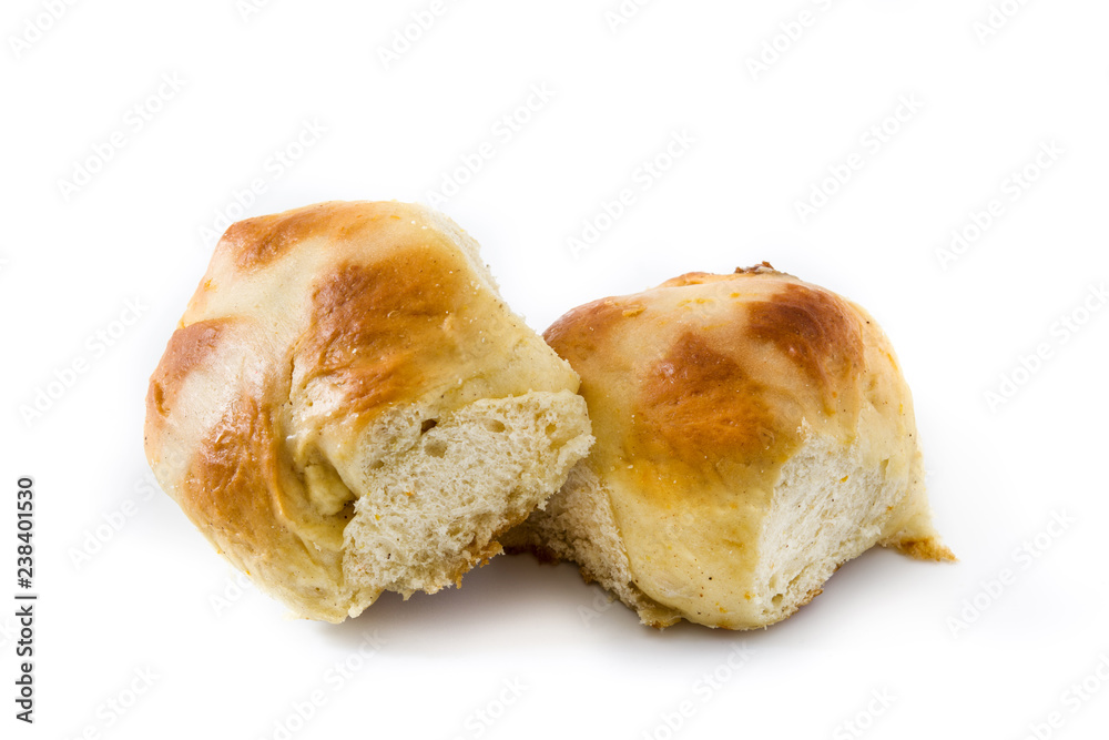 Traditional Easter hot cross buns isolated on white background Traditional Easter hot cross buns isolated on white background