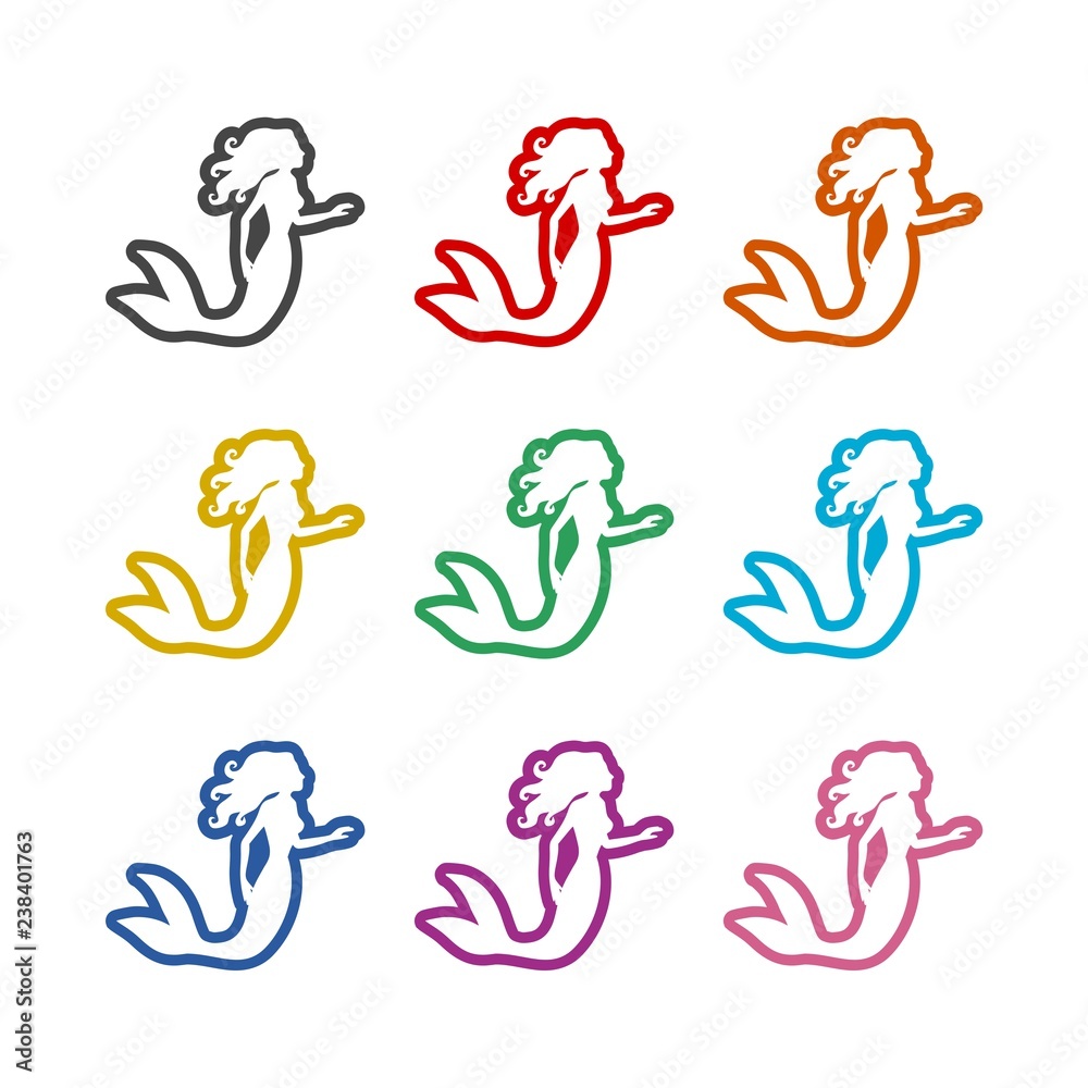 Mermaid icon, sirene logo, color set Mermaid icon, sirene logo, color set