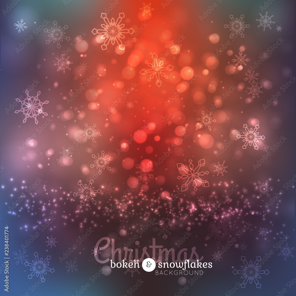Bokeh lights and snowflakes chritmas background