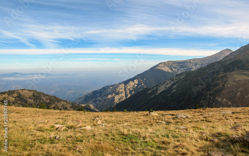 Blured mountain lanscape of Pyrenees at sunset, soutern France photo