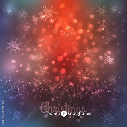 Obraz na płótnie Bokeh lights and snowflakes chritmas background w salonie