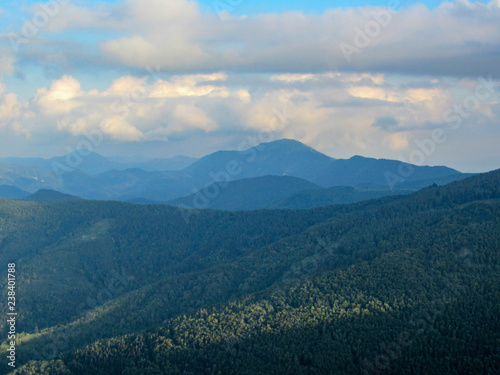 Blured mountain lanscape of Pyrenees at sunset, soutern France photo