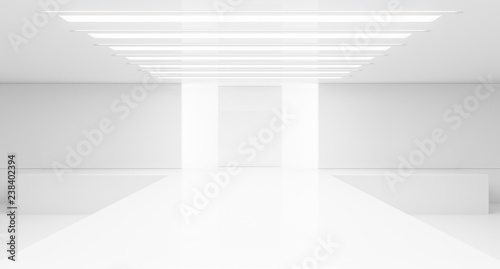 Empty white interior. Fashion podium. Catwalk runway stage. Elegance pedestal platform. 3D Rendering photo