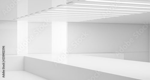 Empty white interior. Fashion podium. Catwalk runway stage. Elegance pedestal platform. 3D Rendering