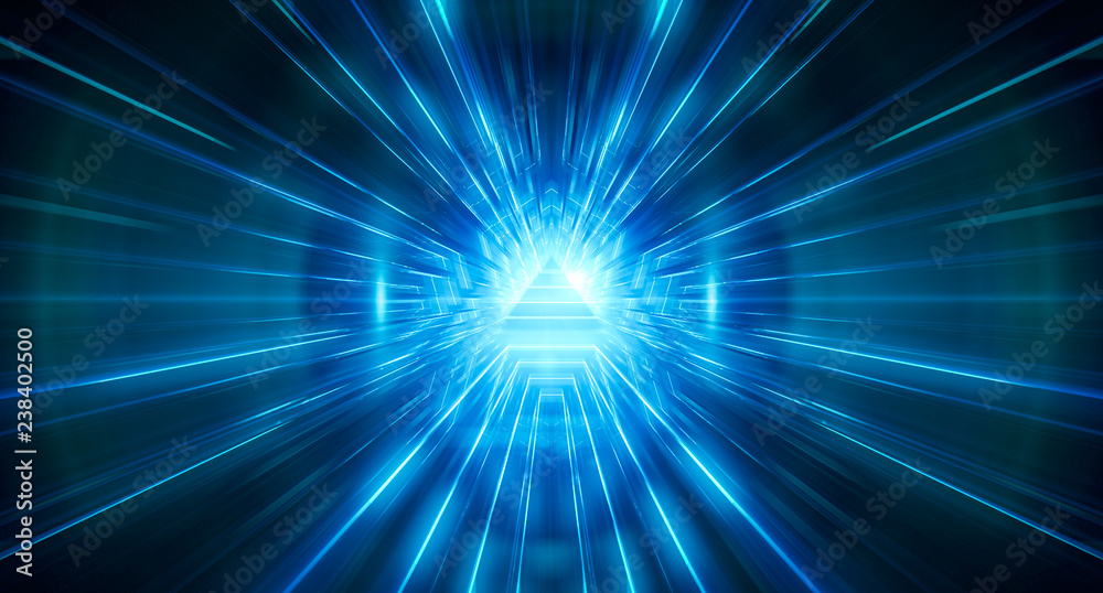 Abstract Triangle light corridor. Futuristic tunnel. Future interior background, business, sci-fi science concept. 3d rendering Abstract Triangle light corridor. Futuristic tunnel. Future interior background, business, sci-fi science concept. 3d rendering