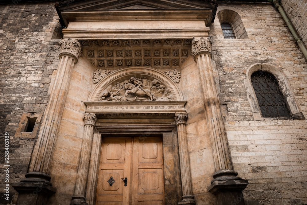 Prague Castle - Gothic architecture of st. Vitus cathedral back door. Czech Republic. Travel photography