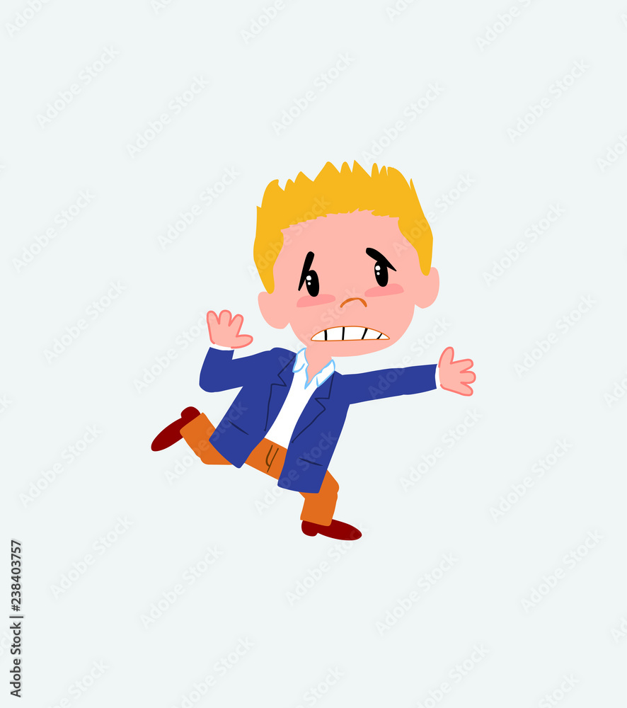 Businessman in casual style runs alarmed. Businessman in casual style runs alarmed.