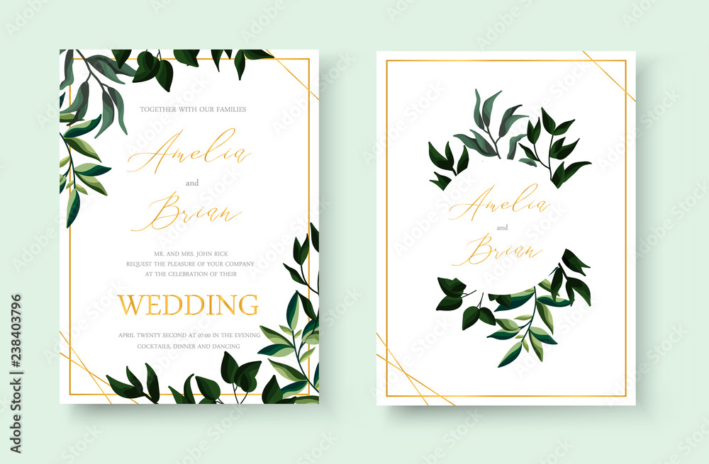 Wedding floral golden invitation card save the date design