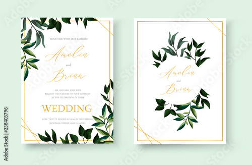 Wedding floral golden invitation card save the date design