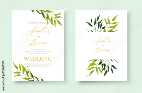 Wedding floral golden invitation card save the date design