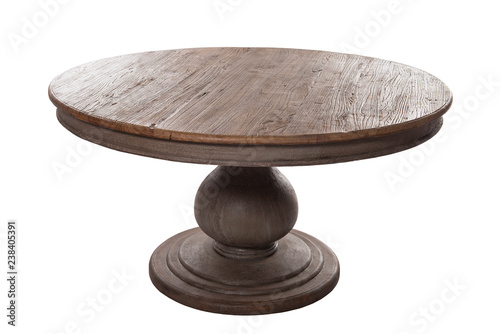 Wooden table isolated on white background, Wooden dining tables, Round table, round wooden table, round table on a white background, The round table in the style of the sixties