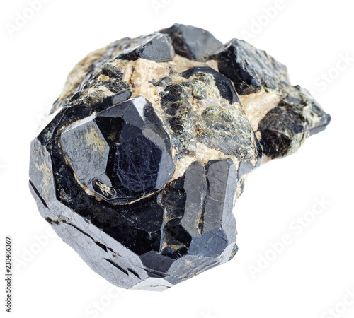 raw black spinel crystal on black diopside stones