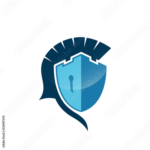 Castle spartan shield logo template, Danger skull protecting badge emblem vector logo icon