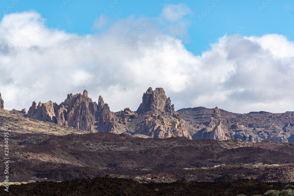 Volcanic lava fields on highest mountain in Spain Mount Teide, Tenetife, Canary Island, Spain