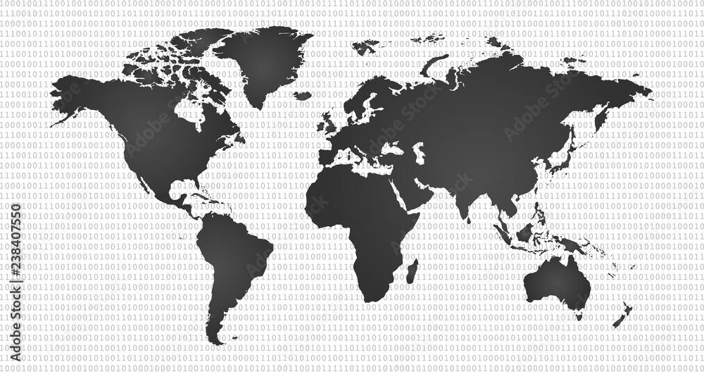 Obraz digital vector background with world map, information world, cyber security, digital binary technology concept.
