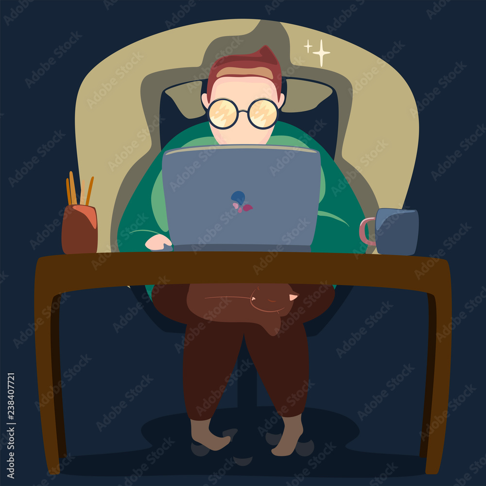 vector illustration of human working on laptop