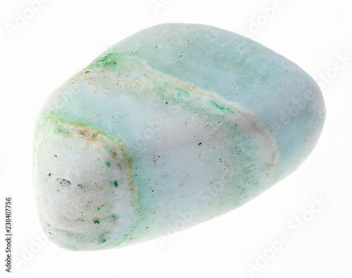 polished green aragonite gem stone on white