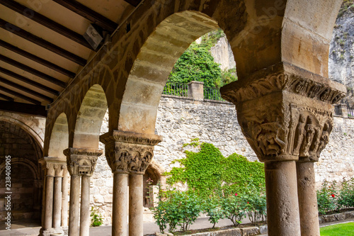Capitals of the columns in the north wing of the cloister of the Church of San Pedro de la Rua, Saint Peter's Church in Estella-Lizzara, Navarre Spain, close view