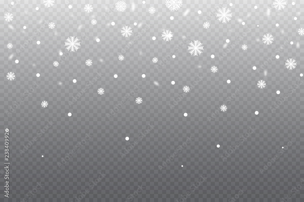 Heavy snowfall, snowflakes in different shapes, forms, vector illustration. Many white cold flake elements on transparent background. Heavy snowfall, snowflakes in different shapes, forms, vector illustration. Many white cold flake elements on transparent background.
