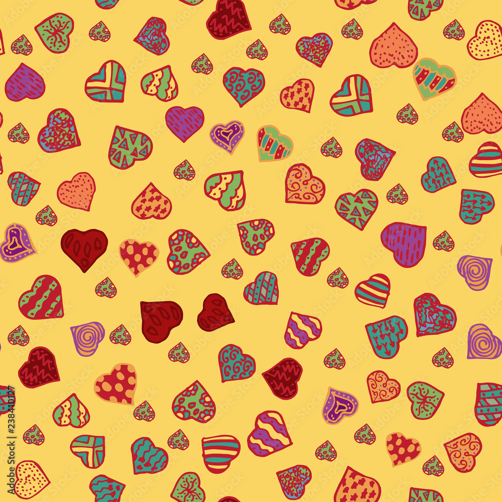 seamless pattern texture_16_in the style of Doodle, in the form of a variety of hearts for print design and web design