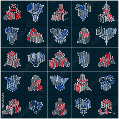 Different engineering constructions collection, abstract vectors set.