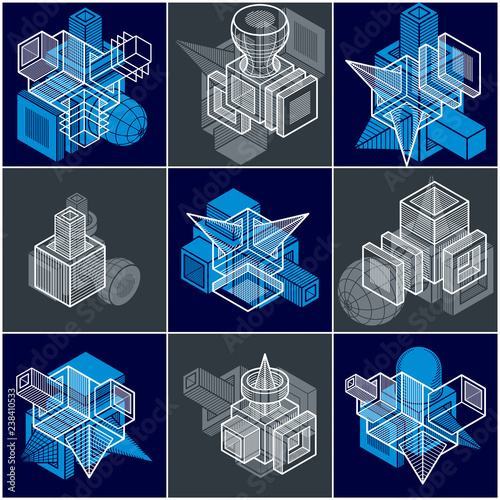 3D engineering vectors, collection of abstract shapes.