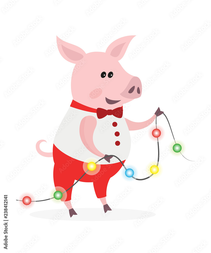 Obraz premium Cute pig with garland.