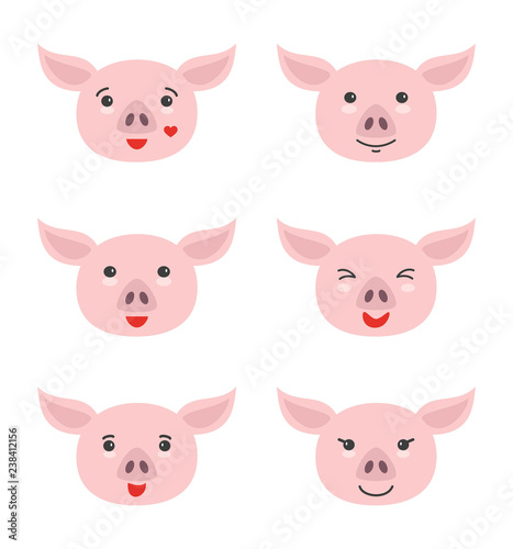 Set of funny cartoon pigs.