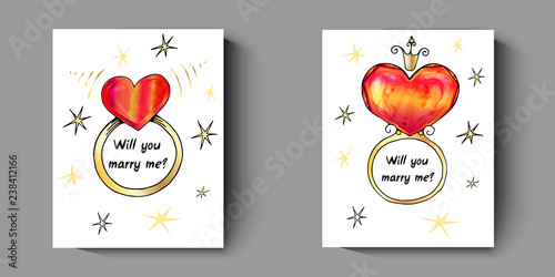 postcards with rings  with a question - will you marry me