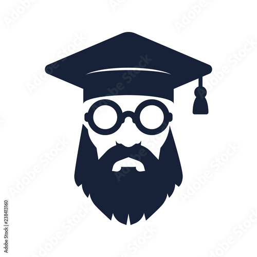 Bearded professor or old graduate with round glasses
