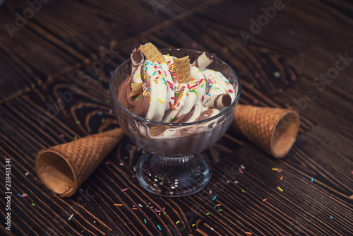 Ice-cream on brown wooden b...