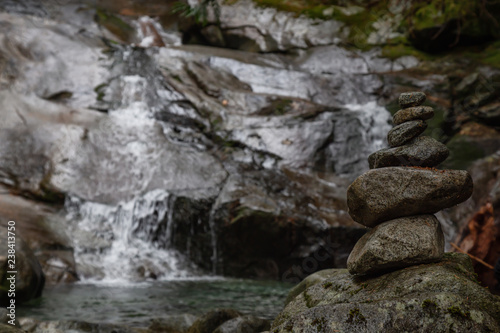 Stack of Rocks near a waterfall. Taken in Mt Fromme, North Vancouver, British Columbia, Canada.