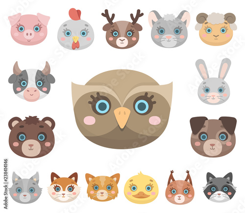 Muzzles of animals cartoon icons in set collection for design. Wild and domestic animals vector symbol stock web illustration.
