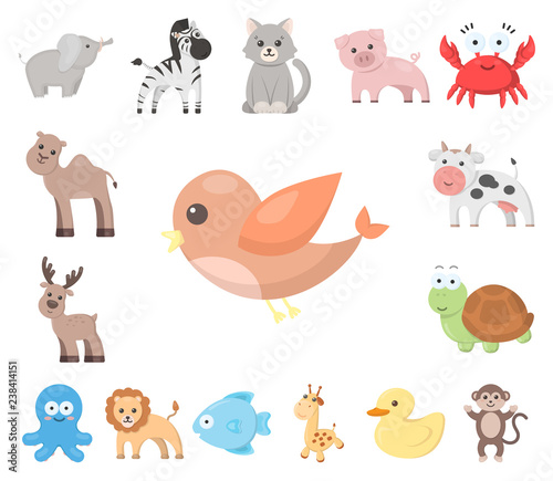Fototapeta Naklejka Na Ścianę i Meble -  An unrealistic cartoon animal icons in set collection for design. Toy animals vector symbol stock web illustration.