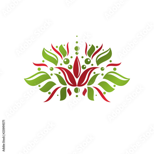 Vintage heraldic vector emblem created with lily flower royal symbol. Eco product symbol  organic and healthy food theme illustration.