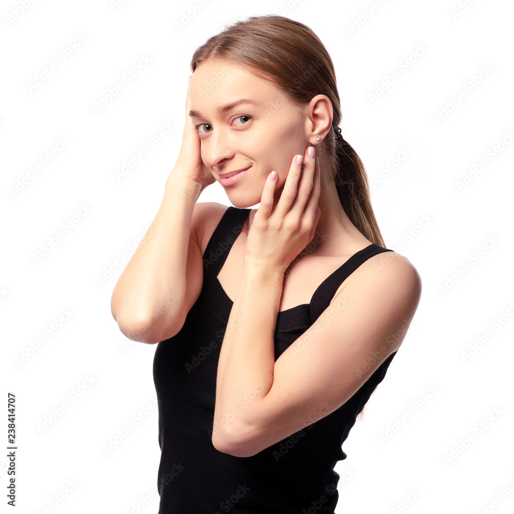 Beautiful woman beauty fashion face on a white background. Isolation Beautiful woman beauty fashion face on a white background. Isolation
