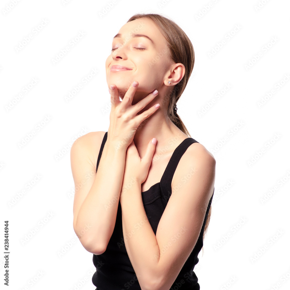 Beautiful woman beauty fashion face on a white background. Isolation Beautiful woman beauty fashion face on a white background. Isolation