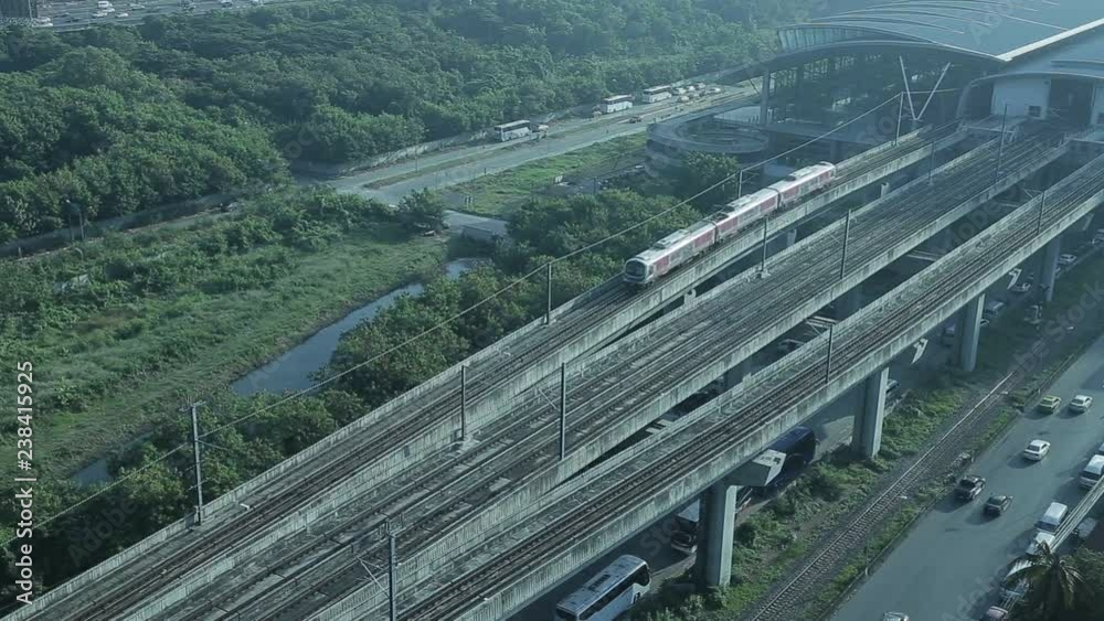 train rides through the city veiw above in Bangkok train rides through the city veiw above in Bangkok