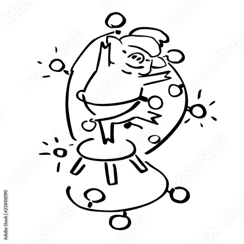 Cute cartoon vector pig with xmas garland