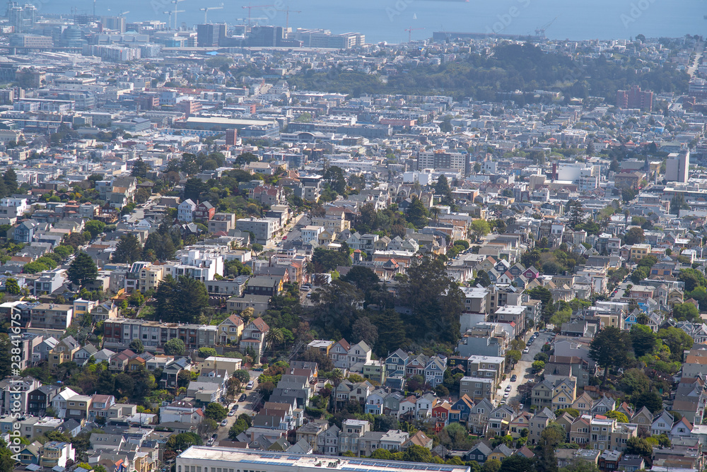 San Francisco private houses, view from Twin Peaks