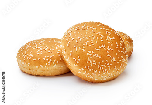 Three Hamburger buns with sesame isolated on white background photo