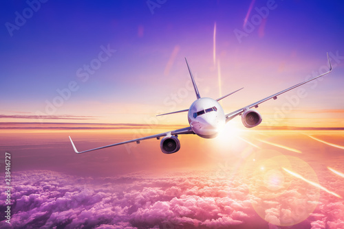 modern airliner flies over ...