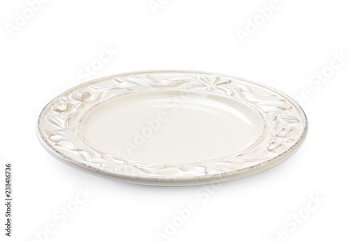 White ceramic plate isolated.