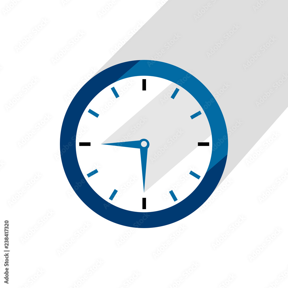 Wall clock. Icon with long shadow on white background. Wall clock. Icon with long shadow on white background.