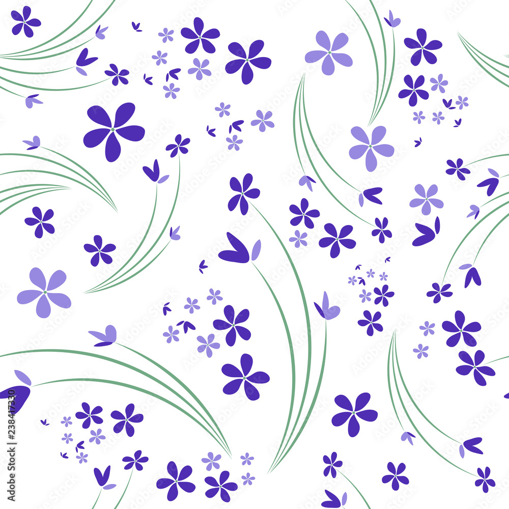 Seamless pattern of wild violets on white background Seamless pattern of wild violets on white background